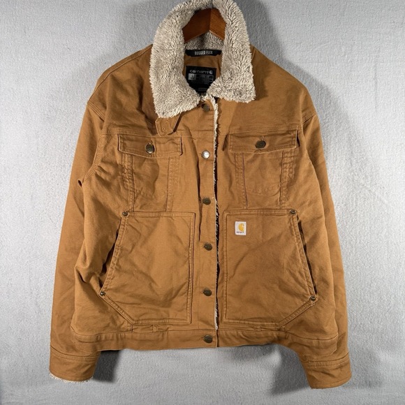 Carhartt Jackets & Blazers - Carhartt Womens Rugged Flex Loose Fit Tan Canvas Sherpa Jacket Size Large